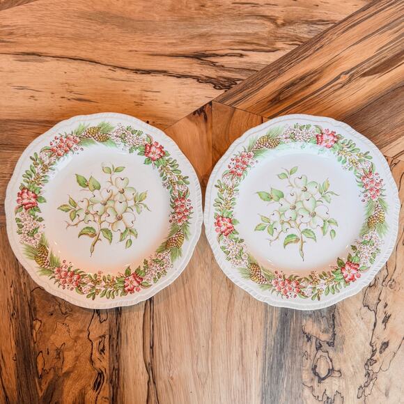 Pair of Vintage Dogwood VA Plates-American State Flowers-Ridgways Ltd of England - Picture 9 of 9
